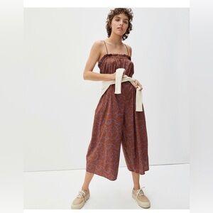 Everlane Women’s The Flowy Jumpsuit Square Neck Sequoia Floral Red Brown ,size M